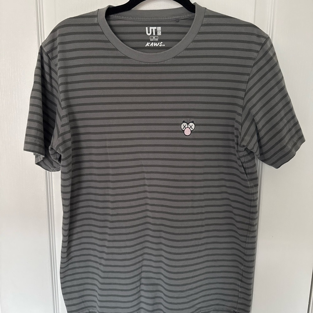 KAWS Dark Gray Striped Short Sleeve Tee